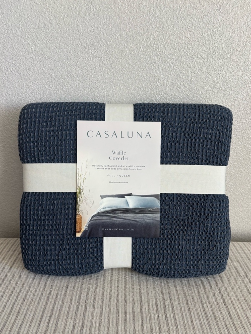 NWT Full/Queen Textured Waffle Coverlet Dark Mineral Blue - Casaluna